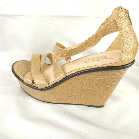 Talbots Womens 7 Beige Croc Print Open Toe Sandals Platform Wedge Leather - Picture 7 of 10